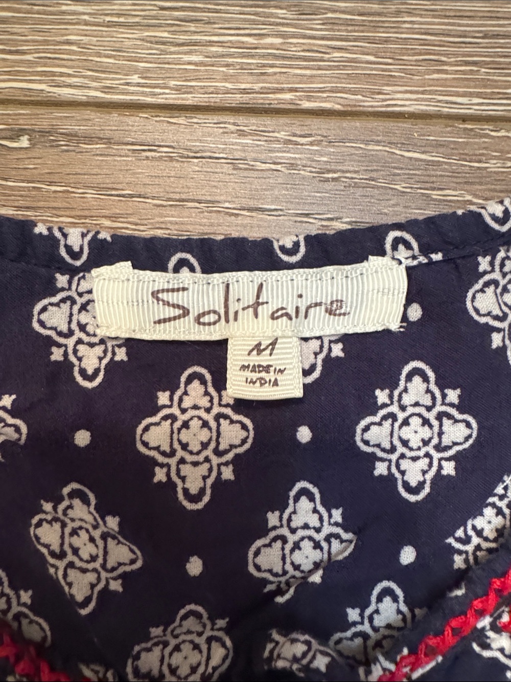 Solitaire Navy and White Printed Sleeveless Top with Red Accent - Picture 2 of 9